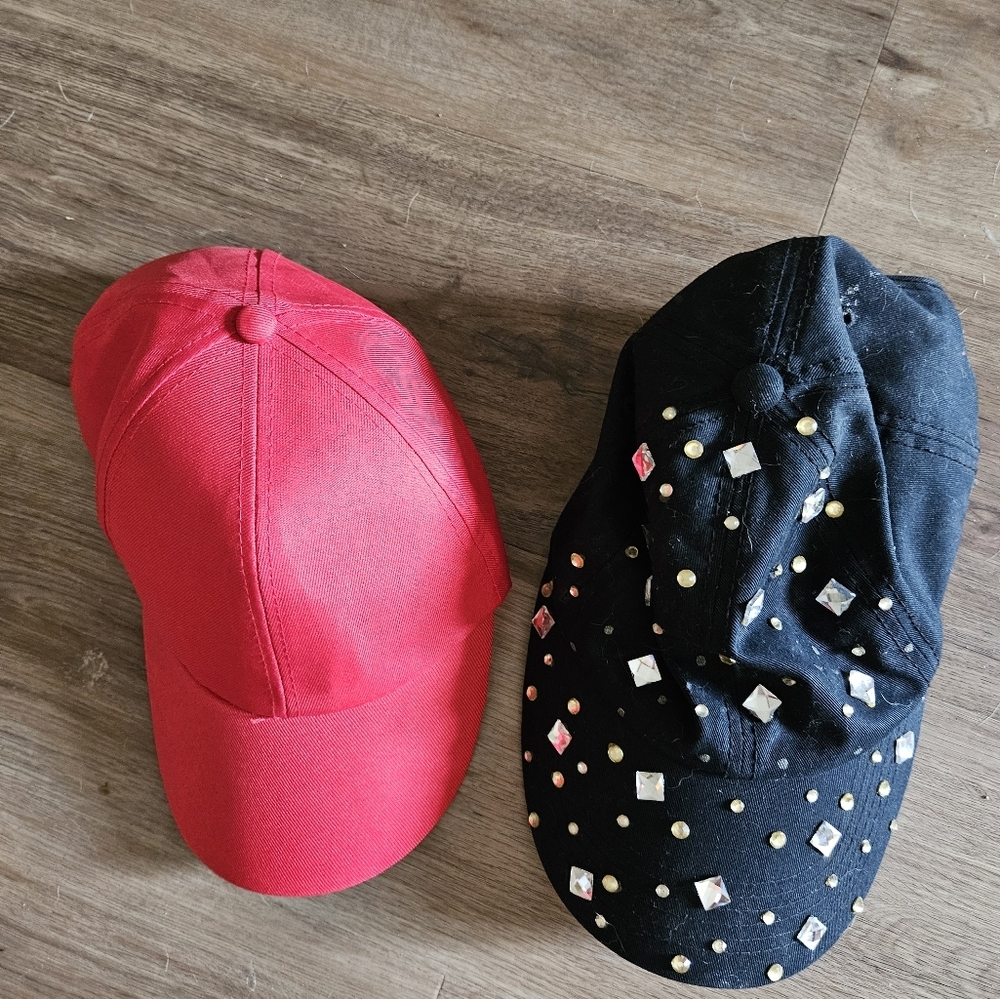 Red and Black Studded Baseball Caps